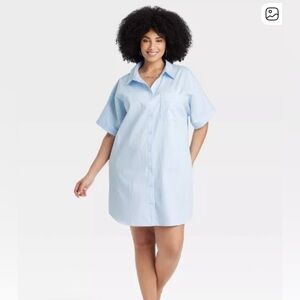 a new day Blue Pinstripe Short-Sleeve Button-Down Shirt Dress